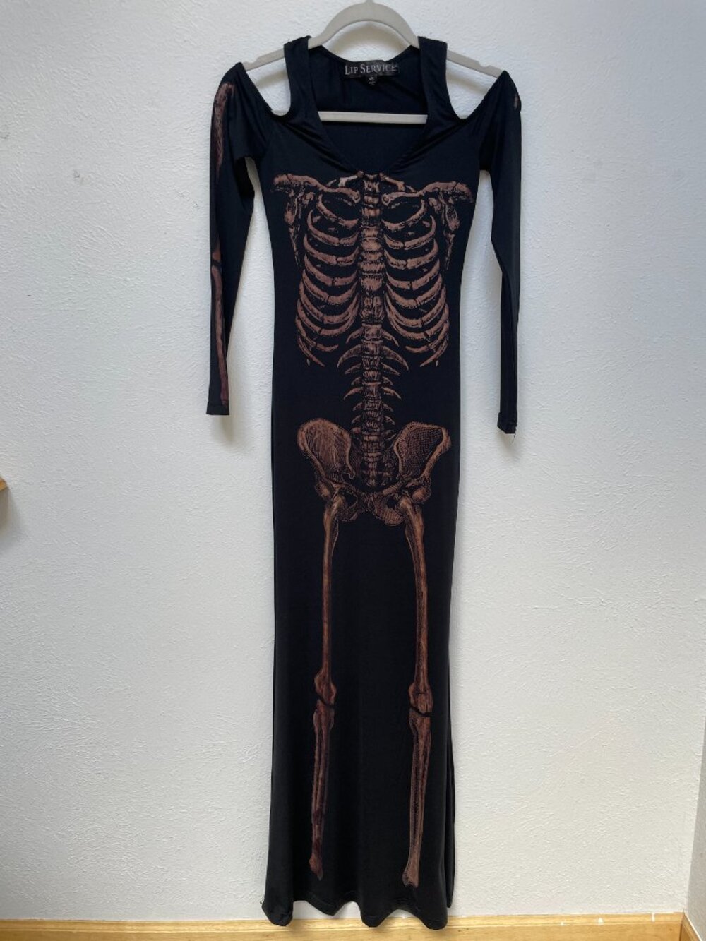 Vintage Lip Service Skeleton Cold Shoulder Bodycon Maxi Dress XS